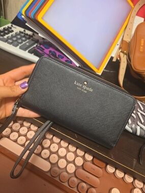 kate spade Black Saffiano Zip-Around Wristlet Wallet